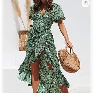 NWT Chiffon, V-Neck, Faux Wrap, Ruffle Maxi Dress